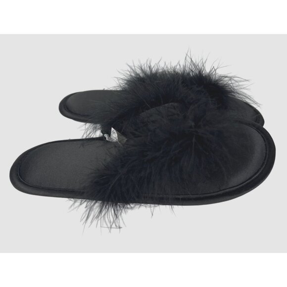 INC International Concepts Black Feather Faux Fur Slippers Womens Size 5-6 - Picture 4 of 12